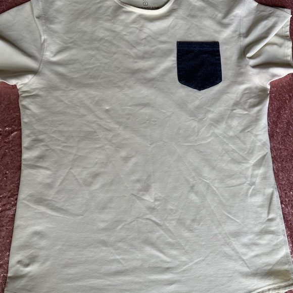 BYLT Basics Other - BYLT Mens Cream Drop Cut Short Sleeve Pocket Shirt Size L Stretch Classic Gym